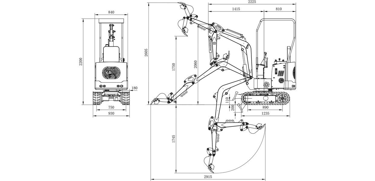 Mini-pelle 1 tonne moteur Koop 7 kW 1 cylindre MW Tools